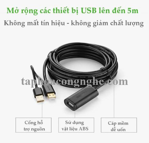 Ugreen 20214 10M màu Đen Cáp tín hiệu nối dài USB 2.0 có chip khuếch đại hỗ trợ nguồn USB US137 30020214